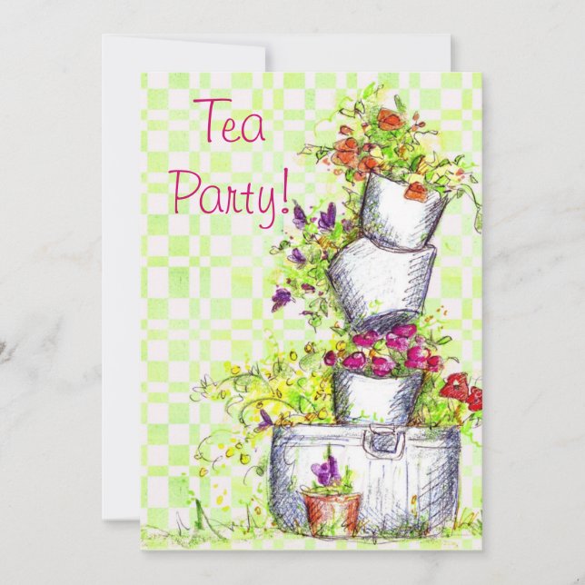 Invitations Tea Party Cottage Garden Flower Bucket (Devant)