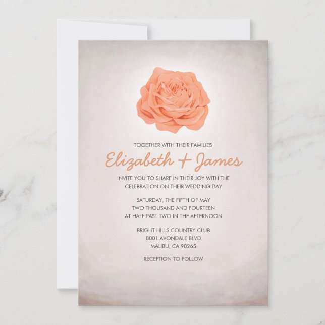 Invitations tendance de mariage de corail floral (Devant)
