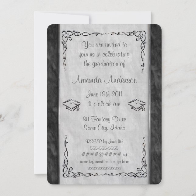 Invitations texturées de diplômes en noir et blanc (Dos)