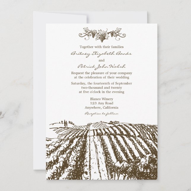 Invitations toscanes Brown de mariage de vignoble (Devant)