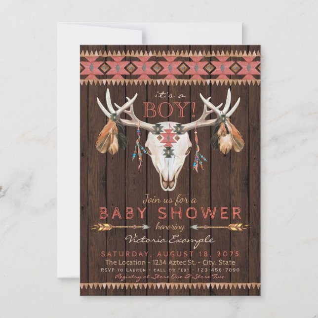 Invitations Tribal Skull Baby Shower (Devant)