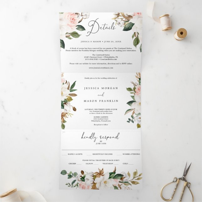 Invitations triplées du Mariage de coton Magnolia  (Intérieur)