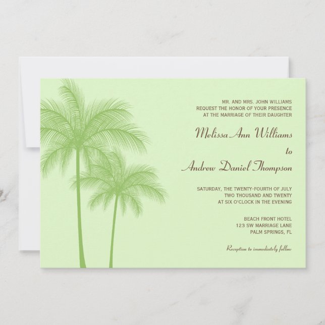 Invitations tropicales de mariage de palmier vert (Devant)