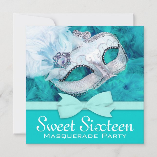 Invitations turquoise Blue Masquerade Party (Devant)