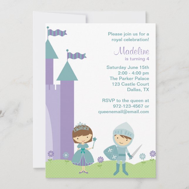 Invitations turquoise et Lavender Princesse et Che (Devant)