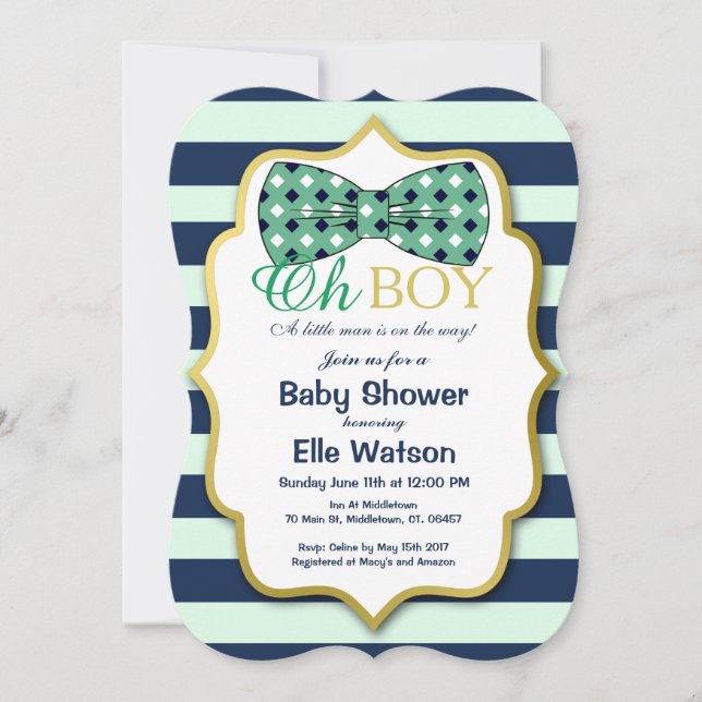Invitations turquoise et Navy Bowtie Baby Shower (Devant)