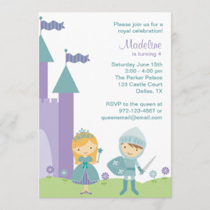 Invitations turquoise et violette de princesses et