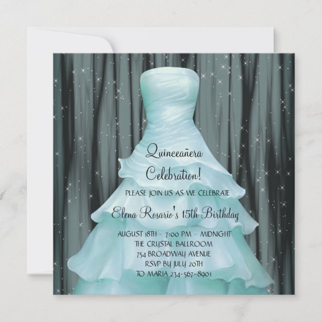 Invitations Turquoise noir Quinceanera (Devant)