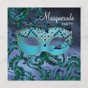 Invitations Turquoises à la mascarade bleue violet