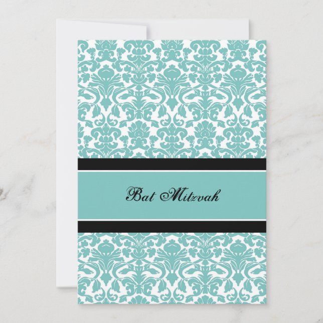 Invitations Turquoises de Bat mitzvah de Damas (Devant)