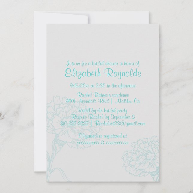Invitations Turquoises de douche nuptiale (Devant)