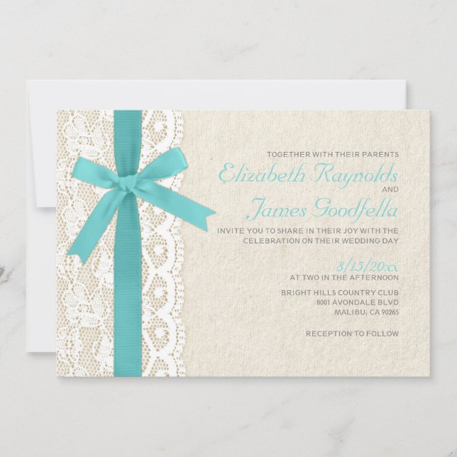 Invitations Turquoises de mariage de race et de de (Devant)