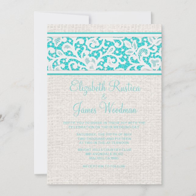Invitations Turquoises de mariage rustique et de m (Devant)