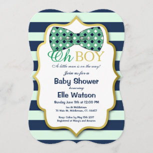 Invitations Turquoises et Navy Bowtie Baby Shower