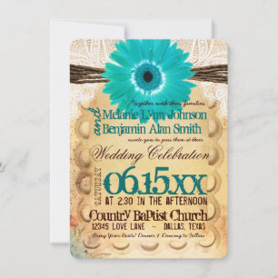 Invitations turquoises rustiques de mariage de