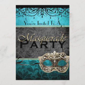Invitations turquoises vintages chics de mascarade
