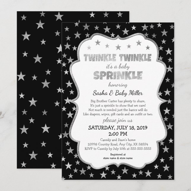 Invitations Twinkle Baby Sprinkl, genre neutre (Devant / Derrière)