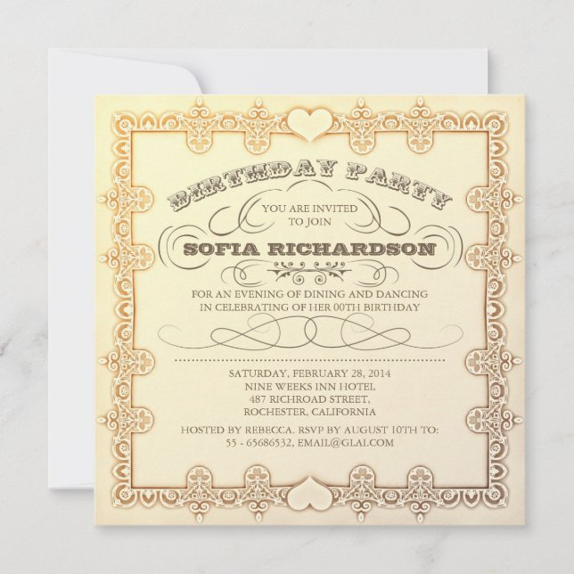 INVITATIONS TYPOGRAPHIQUES À DES FÊTES D'ANNIVERSA (Devant)
