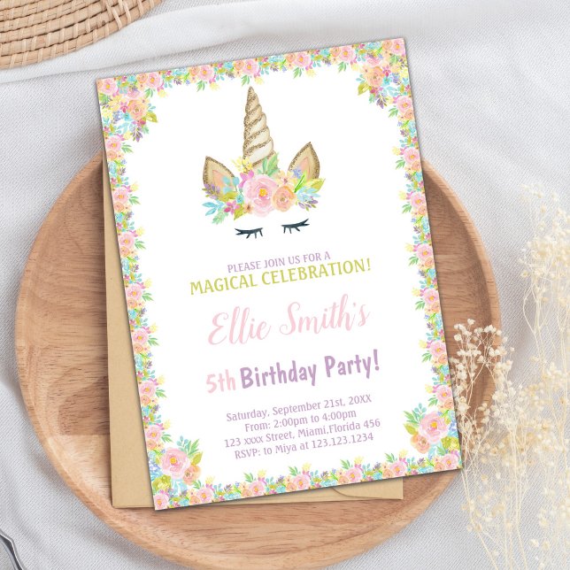 Invitations Unicorn 5e anniversaire (5th Birthday Unicorn Invitations)