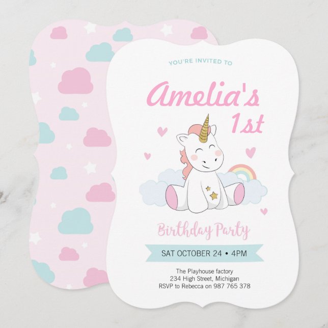 Invitations Unicorn, invitations Unicorn anniversa (Devant / Derrière)