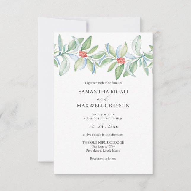 Invitations uniques de mariage de Noël Aquarelle (Devant)