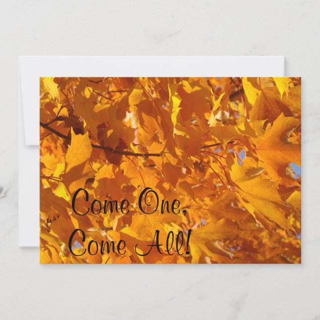Invitations Venez Tous Feuilles D'automne Dorées (Devant)