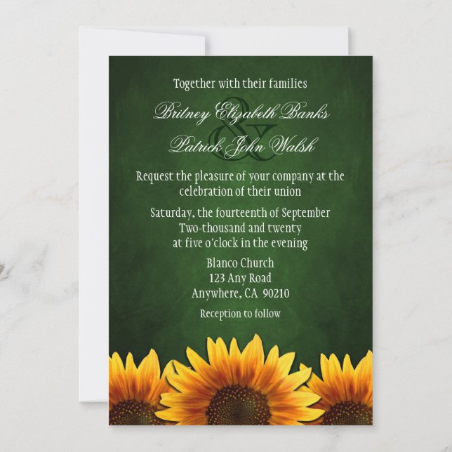 Invitations vertes de mariage de tournesol de (Dos)