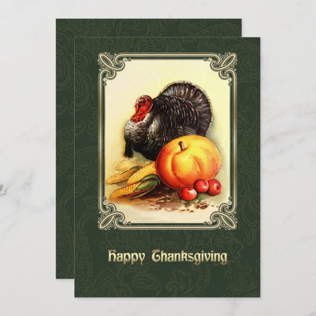 Invitations vintage Art Thanksgiving Diner (Devant / Derrière)