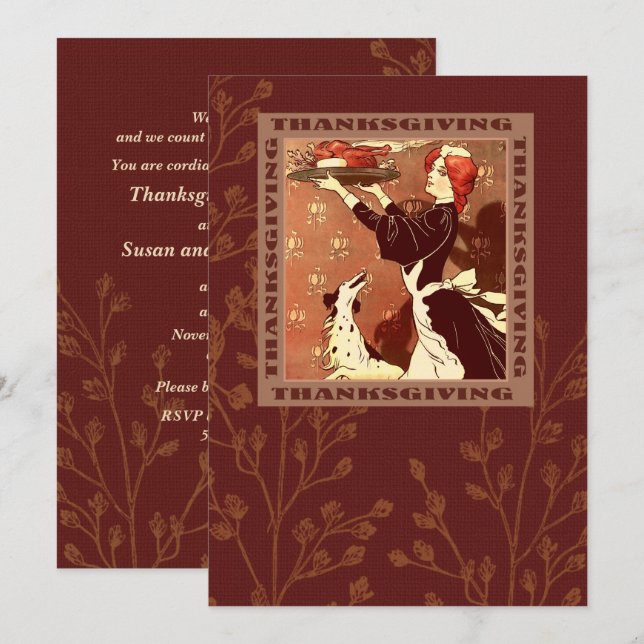 Invitations vintage Art Thanksgiving Diner (Devant / Derrière)