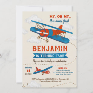 Invitations vintage avion 2e anniversaire