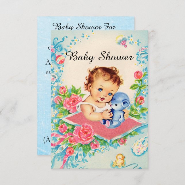 Invitations vintage Baby Girl Baby Shower (Devant / Derrière)