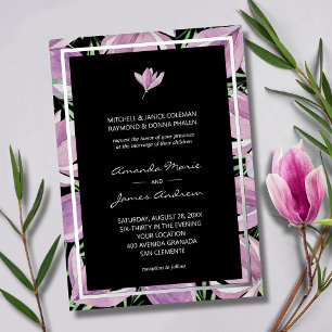 Invitations vintage Black Purple Floral Mariage