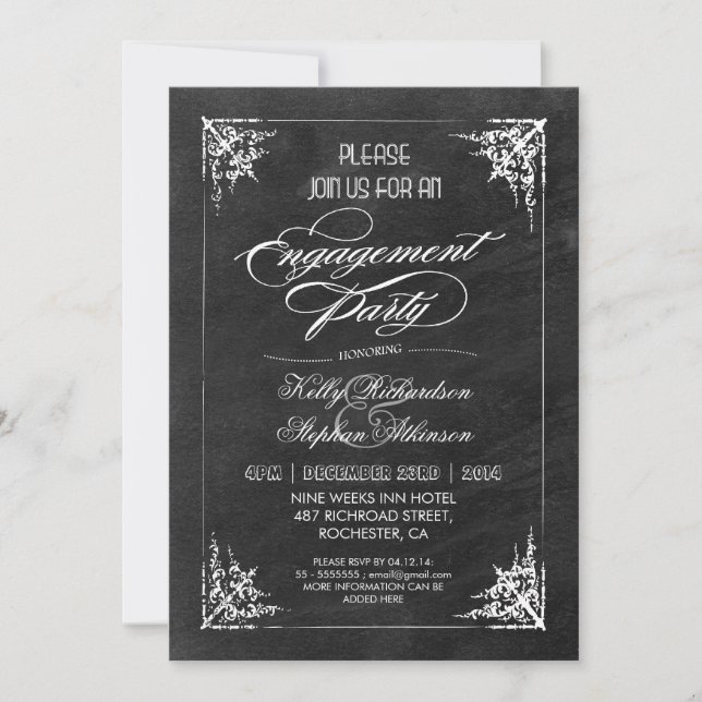 Invitations vintage de partie d'engagement du tabl (Devant)