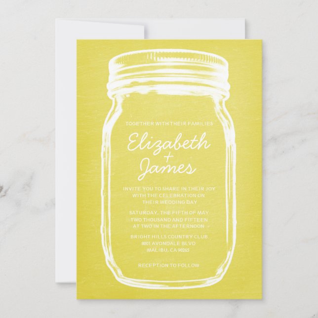 Invitations Vintage Jaune Mason Jar Mariage (Devant)