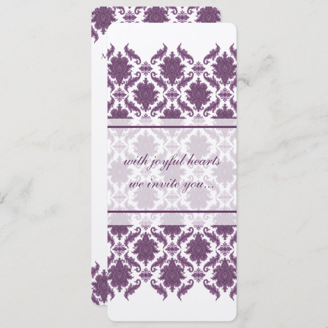 Invitations vintage Purple Mariage damassé (Devant / Derrière)