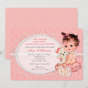 Invitations vintages 2 de baby shower de filles
