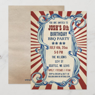 Invitations vintages 4 juillet fête d'anniversaire