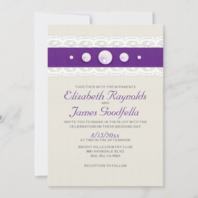 Invitations Vintages à la dentelle et à la perle (Devant)