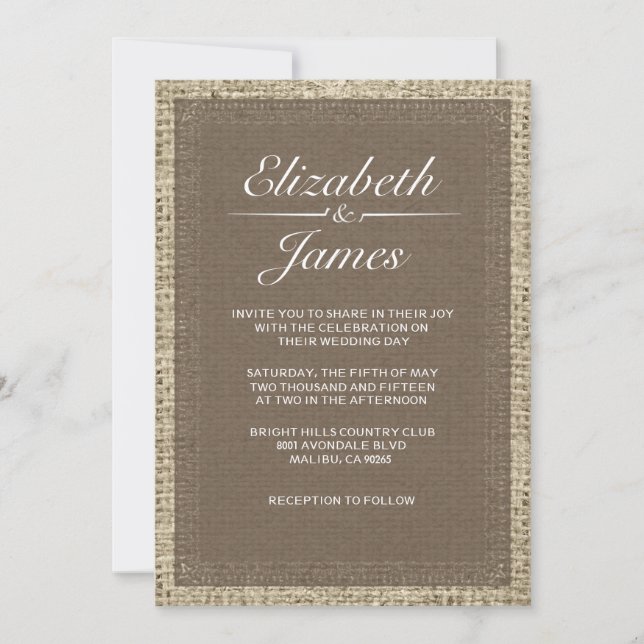 Invitations Vintages Brown de mariage Burlap (Devant)