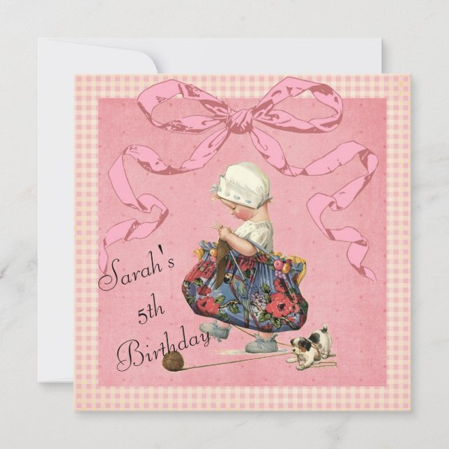 Invitations vintages d'anniversaire de ruban de (Devant)