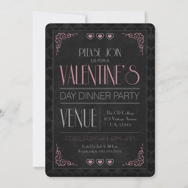 Invitations vintages de dîner de Saint-Valentin (Devant)