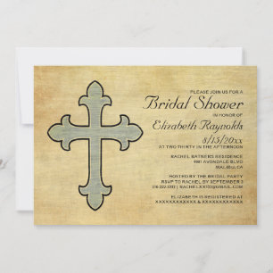 Invitations vintages de douche nuptiale Croix de f