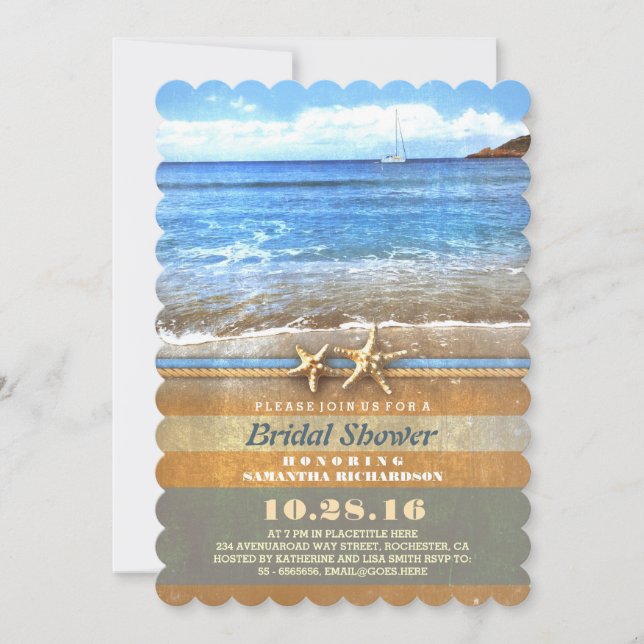 Invitations vintages de douche nuptiale de plage (Devant)