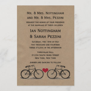 Invitations Vintages de mariage à bicyclette