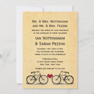 Invitations vintages de mariage à vélo