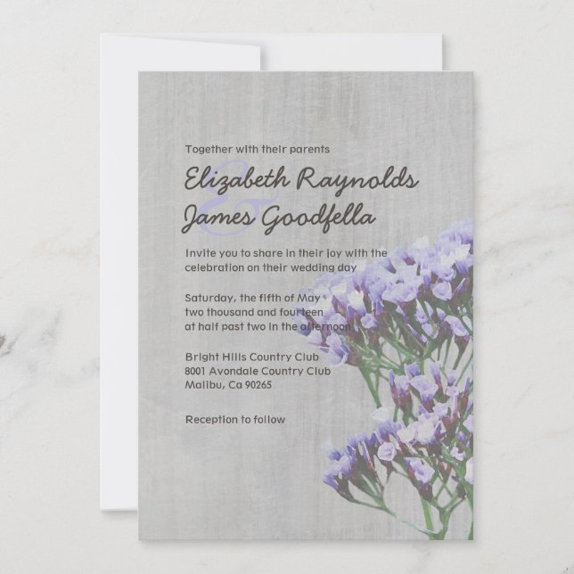 Invitations Vintages de mariage au limonium (Devant)