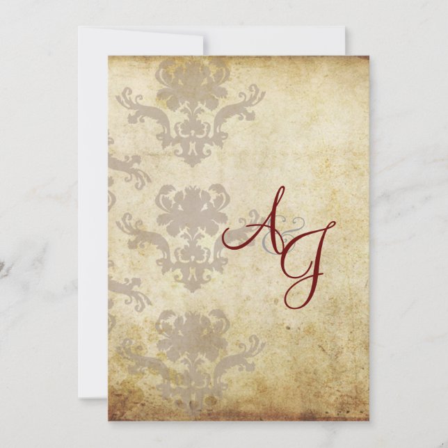 INVITATIONS VINTAGES DE MARIAGE DAMASSÉ (Devant)