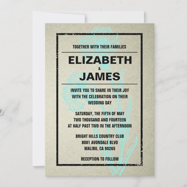 Invitations Vintages de mariage d'Aqua (Devant)