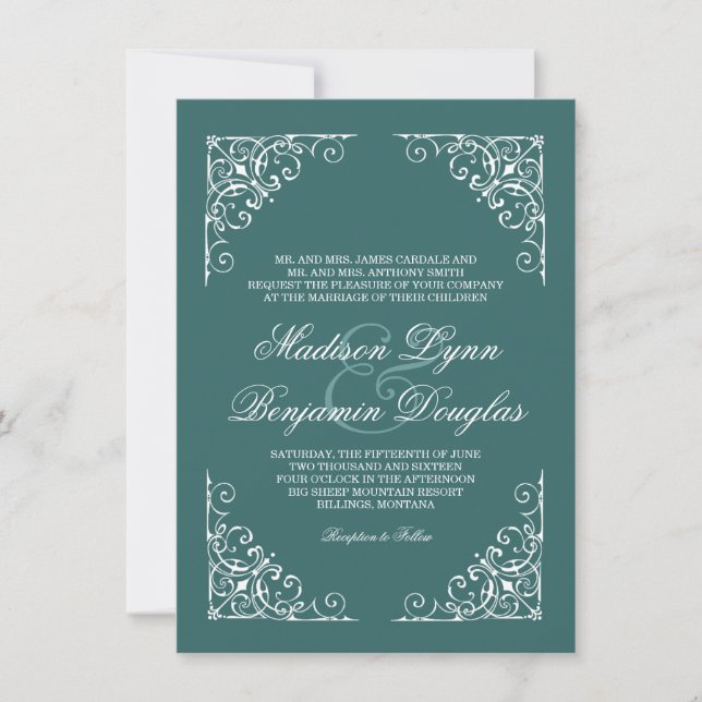 Invitations Vintages de mariage d'Aqua Frame (Devant)