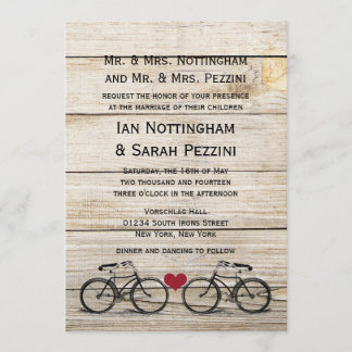 Invitations vintages de mariage de bicyclette